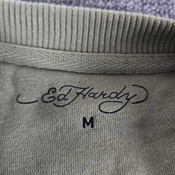 Ed Hardy Signature Logo Crop Sweatshirt Womens Size Medium Green Y2K - Picture 3 of 6